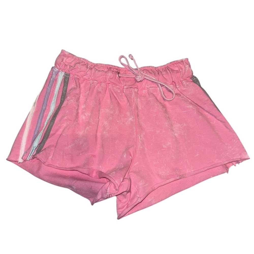 NWT BLOOM + POP Pink Stripe Acid Wash Raw Edge Juniors Short Shorts Barbiecore S - Picture 7 of 14